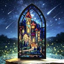 Gothic Stained Glass Fantasy Castle Acrylic Desktop Decor Wooden Starry Sky Bookend House Mori Style Bookshelf Fantasy Enthusiast Gift Decorative Book Room Decor - 1PC - View 1