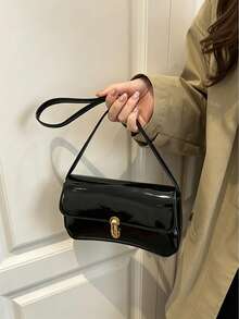 Women's Handbag Shoulder Bag Solid Color With Gold Buckle Vintage Classic Style Suitable For Daily, Party, Commute (Gift Bag Not Included) - Black - View 6
