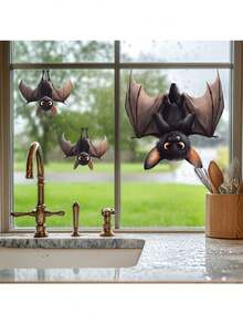 1pc Self-Adhesive Removable Bat Glass Sticker, No Residue Funny Window Decal, Easy To Peel And Apply, Creative Home & Shop Window Decoration - Upside-down Bat - View 3