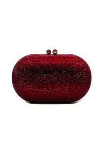 Bolso de mano tipo clutch ovalado de lujo con cristales azules, bolso de noche brillante con cristales para boda, y baile de graduación - Oro rosa - Ver 1