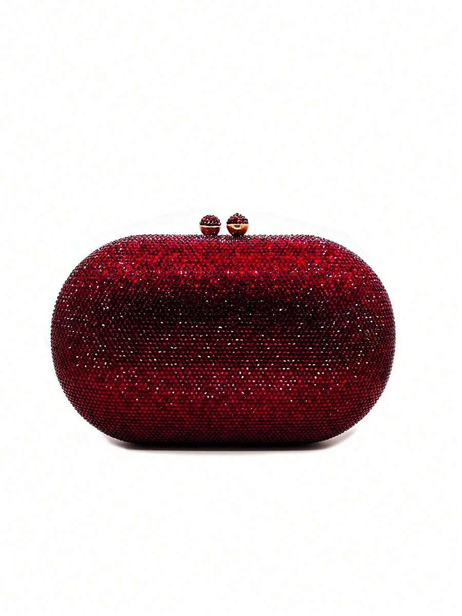 Bolso de mano tipo clutch ovalado de lujo con cristales azules, bolso de noche brillante con cristales para boda, y baile de graduación - Oro rosa - Ver 1