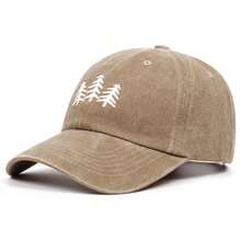 1pc Vintage Forest Pine Tree Silhouette Embroidery Washed Style Dad Hat, Classic Low-Crown Adjustable Baseball Cap, Suitable For Outdoor Exploration, - A - View 7