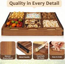 6 Piece Acacia Wood Modular Serving Tray Set With Handles Rectangular Charcuterie Board For Appetizers Snacks And Party Hosting Rustic Home Decor - View 4
