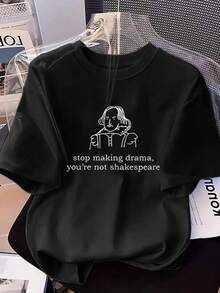 Camiseta gráfica de mujer con cita divertida 2025 - "Deja de hacer drama, no eres " , Ropa casual de verano para exteriores en blanco IB7Q - Negro - Ver 1