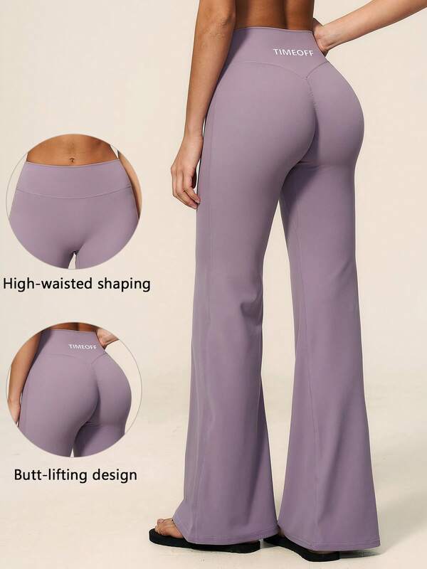 TimeOff 1 pièce Pantalon de sport femme couleur unie taille haute drapé effet push-up jambe évasée