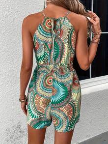 Mono de tirantes finos con estampado bohemio para mujer, ropa casual de moda para vacaciones de primavera/verano. - Azul cielo - Ver 7