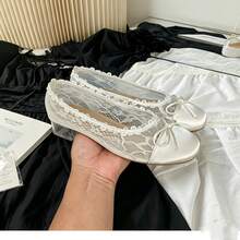 Gentle Princess Style Wedding Shoes Bridesmaid Shoes Lace Mesh Ruffle Bow Ballet Mary Jane Women's Shoes Slimming Foot Crystal Transparent Heel Breathable Versatile - White - View 11