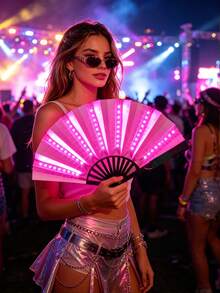 Abanico de mano plegable con luz LED multicolor, abanico brillante que cambia de color, accesorio de estilo hada dulce y punk callejero, adecuado para carnaval, cosplay, Halloween, festival de música, fiesta de boda, fotografía de escenario y danza tradicional - ventilador de luz LED - Ver 18