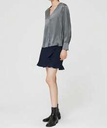 Blusa de manga larga brillante con cuello en V profundo para mujer - Rojo vino - Ver 4