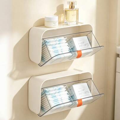 2pcs Tampon Holder And Pad Organizer, Wall Mount Or Countertop Feminine Product Storage Box With Clear Dustproof Lid, 2-Compartment Sanitary Napkin Dispenser For Period Products, Panty Liners, Bathroom, Bedroom, Dorm