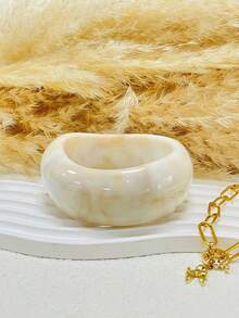3 Piecesunique Open Bangle, Gold Bangle, Resin Bangle, Wide Bangle, Large Chunky Bangle, Bangle Set, Luxurious Elegant Style, Suitable For Women - Multicolor - View 3