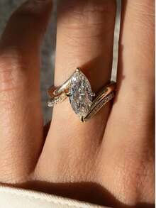 Besthing 2pcs Fashion Luxury S925 Sterling Silver 3CT Marquise Moissanite Ring Set, Women's Jewelry Rings Suitable For Engagement, Wedding, Holiday Gift - Multicolor - View 7