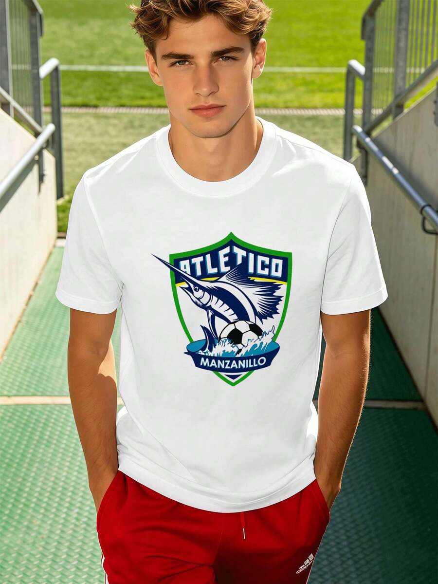 Camiseta deportiva informal para hombre con estampado gráfico, de algodón premium, corte holgado, transpirable y estilo casual. - Blanco - Ver 1