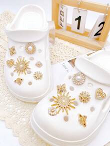 14pcs Cute Detachable Shoe Charms DIY Accessories For Women Sandals, Fun Personalized Shoe Decoration, Perfect Gift For Holiday Parties - Gold - View 2