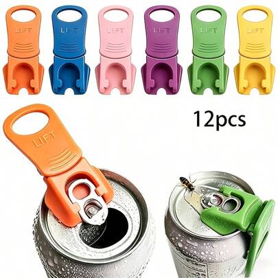 12-Piece Foldable Bottle Opener Set, Soda Can Opener, One-Hand Easy-Open Bottle Opener And Beverage Protector, Reusable Colorful Complete Set, Suitable For Parties, Barbecues, Camping, And Travel