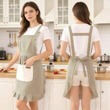 1pc Premium Kitchen Apron, Sweet Style, Workwear, Suitable For All Seasons Cooking, H-Shaped Wide Strap Apron, Unisex, With 2 Pockets, Suitable For Chef Cooking, Gardening, BBQ, Cafe, Painting, Baking - Multicolor - View 2