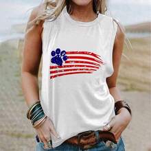 Mzkdieey - playera sin mangas para mujer, diseño patriótico de la bandera americana con estampado de huellas de perro para el 4 de julio, estilo casual, sin mangas, ajuste holgado - Blanco - Ver 2