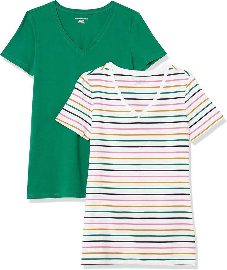 Essentials - Camiseta de manga corta con cuello en V para mujer - Carbón Mezcla - Añade 13