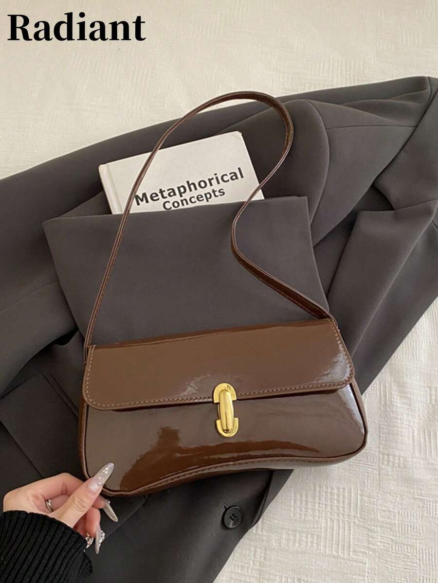 Women's Handbag Shoulder Bag, Solid Color With Gold Buckle, Vintage Classic Style, Suitable For Daily, Party, Work (Gift Bag Not Included)