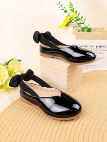 1 Pasang Sepatu Flat Elegan Minimalis Gaya Inggris Warna Polos untuk Anak Perempuan, Cocok untuk Pemakaian Sehari-hari, Musim Semi/Panas - Hitam - View 2