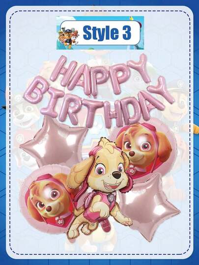 Juego de globos de lámina de cumpleaños de Paw Patrol, 6 estilos opcionales de globos con letras de Feliz Cumpleaños, globos redondos de aluminio con estrellas y personajes de cachorros de dibujos animados, suministros de decoración para graduación, regreso a la escuela, Halloween, Navidad y fiestas de vacaciones