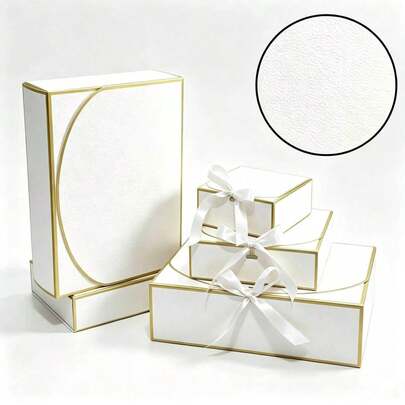 1/8/16pcs Pack Embossed White Gold Rim Flip Gift Boxes With Satin Bow Ribbon, Rectangle Empty Packaging Boxes, Size 10.6*7.8*3.1 Inches, Perfect For Wedding Bridesmaid Favors, Candy & Cosmetic Gifts