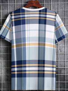 [Diseño Estampado - No Texturizado] Camiseta Ligera de Manga Corta a Cuadros para Hombre, Ideal para Uso Casual en Casa, la Oficina o Actividades al Aire Libre, Diseño Transpirable y Durader - Negro - Ver 3