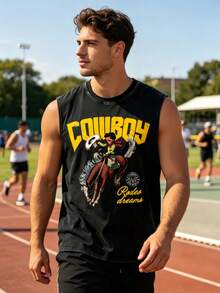 Retro Western Cowboy Sleeveless Vest Washed Cotton Breathable Fabric, Comfortable For Outdoor Wear Unisex American Street Style - 黑色 - 查看 2