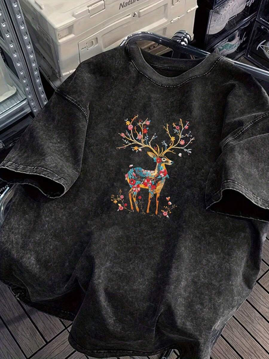 Camiseta de manga corta con cuello redondo, 100% lavable y versátil para hombre, top estampado informal de verano para hombre K01 - Negro - Ver 1