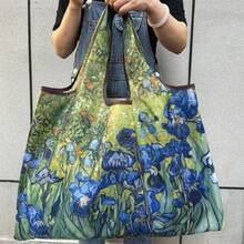 Women's Foldable Tote Bag, Large Capacity Shopping Bag, Oil Painting Style Bag, Washable Shopping Bag, Starry Night And Iris Pattern, Suitable For Commuting, Travel, Business Trip, Shopping, Back To School, Women's Gift, Holiday Gift, Birthday Gift - A - View 11
