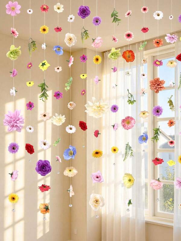 20pcs/1pc Hanging Flower Garland Kit DIY Ceiling Flower Set DIY Flower Curtain Material Simulation Flower Pendant Ornaments Floating Flower Wall Hanging Backdrop Photography Design Wedding Birthday Room Decor Gift Graduation Home Decor Back To School Room Decoration School Supplies