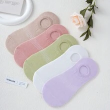 5 Pasang Kaos Kaki Perahu Tipis Ultra-Tipis Warna Es Krim Kontras Warna Solid, Kaos Kaki Pendek Anti-Selip Anti-Gesekan - MultiWarna - View 8