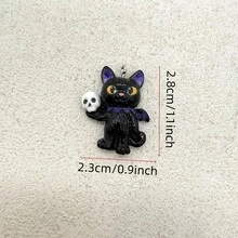 6件裝樹脂萬聖節黑貓拿骷髏頭吊墜，適合DIY珠寶製作，完美用於派對配件、耳環、項鍊、包包吊飾 - 黑色蝙蝠翅膀貓咪吊墜 - 查看 3