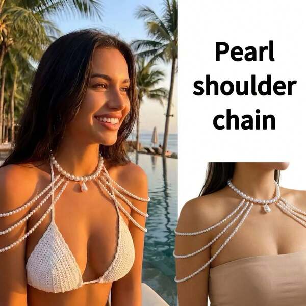 1 buah Perhiasan Rantai Bahu Manik Mutiara Elegan Gaya Liburan Pantai Wanita - Aksesori Rantai Tubuh Buatan Tangan yang Indah dan Dipersonalisasi - Cocok untuk Gaya Liburan dan Pakaian Mode Kelas Atas