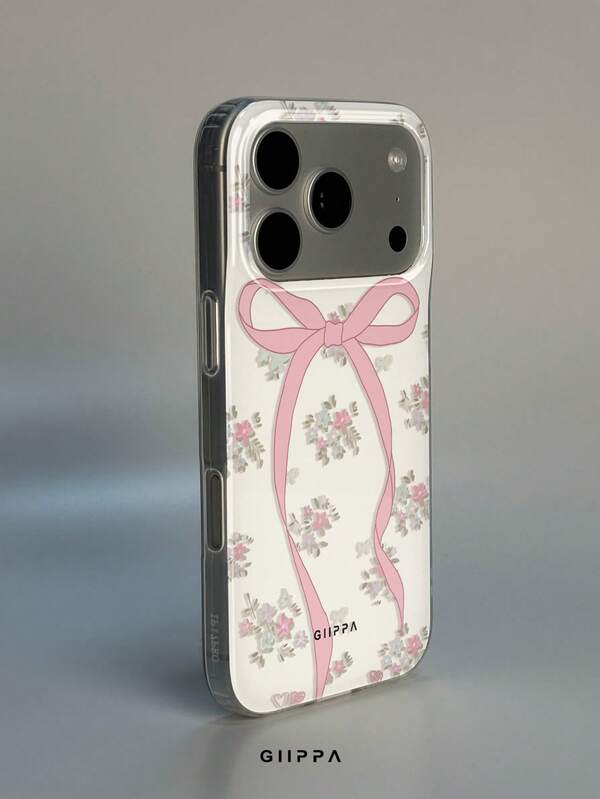 GIIPPA 1pc White Background With Ditsy Floral And Pink Bow Design, Phone 17 Pro Max Phone Case, Compatible With Phone 16 Pro Max, 15 Pro Max, 14 Pro Max, Korean-Style High-End Fashionable And Interesting Phone Case, Compatible With 11/12/13/14/15/16 Pro Max Plus, Elegant Design Suitable For Both Men And Women, Perfect Gift For Girlfriend On Christmas, Valentine's Day, Easter, Wedding Season And Birthday!