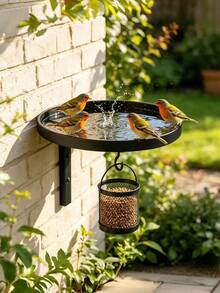 1pc Black Metal Wall-Mounted Bird Bath & Feeder Combo, Outdoor Hanging Bird Water Tray With Hook, Suitable For Garden And Yard - A - View 1