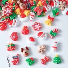 10/30/50pcs Aksesoris Resin Natal Mini Kartun Lucu Pohon Natal Santa Claus Kepingan Salju Kaos Kaki Natal Berbagai Jenis Elemen Natal untuk Dekorasi Datar Buatan Tangan - Campuran Acak - MultiWarna - View 3
