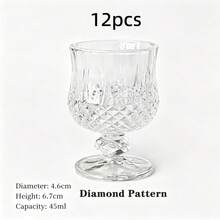 12/6pcs Diamond/Butterfly Pattern 40ML High-Foot Glass Cups, Crystal Clear Light-Refracting Highly Attractive Mini Tea Cups, One-Sip Cups, High-Foot Design Prevents Over-Drinking - Clear - View 18