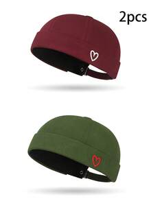 Embroidered Heart Brimless Newsboy Cap, Korean Style INS Influencer Streetwear Hip Hop Melon Cap - Watermelon Hat - View 9