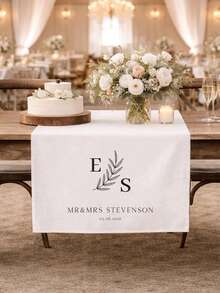 Customized Linen Wedding Table Runner, Newlywed Sweet Table Exclusive Sign, Elegant Ceremony Decor - Multicolor - View 1