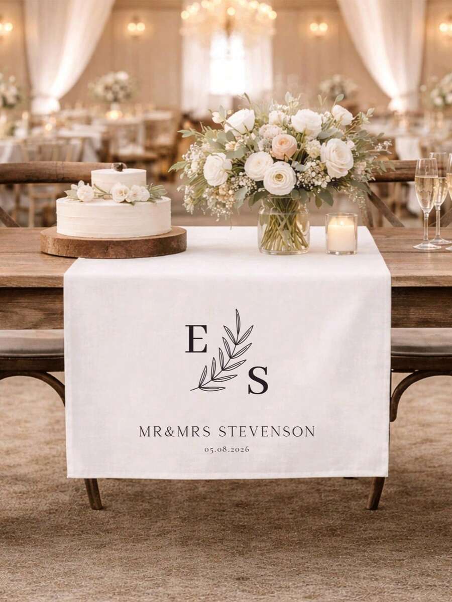Customized Linen Wedding Table Runner, Newlywed Sweet Table Exclusive Sign, Elegant Ceremony Decor - Multicolor - View 1