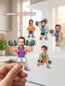 1pc Customized Photo Fitness Man Fridge Magnet, Humorous Muscle Weightlifting Man Fridge Magnet, Customized Face Fitness Fridge Magnet, Unique Fitness Enthusiast Men's Gift, Fitness Motivational Decor - Multicolor - View 1