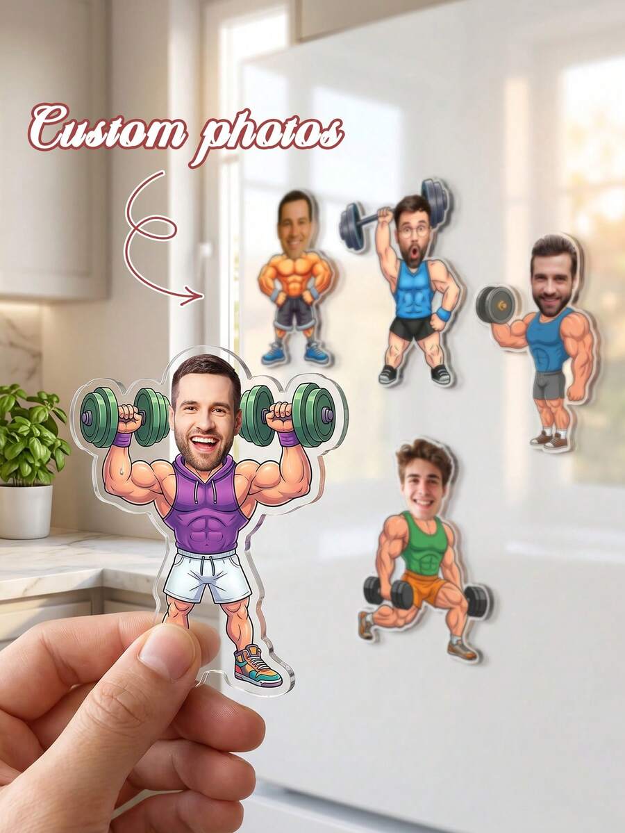 1pc Customized Photo Fitness Man Fridge Magnet, Humorous Muscle Weightlifting Man Fridge Magnet, Customized Face Fitness Fridge Magnet, Unique Fitness Enthusiast Men's Gift, Fitness Motivational Decor - Multicolor - View 1