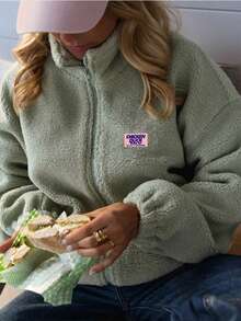 Women's New Solid Color Knit Fabric Jacket, Casual College Style, All Seasons - Mint Green - View 4