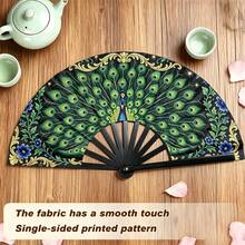 1/3/5pcs Foldable Portable Handheld Fan, Exquisite Peacock Print Pattern With Gold Foil Accents And Blue Floral Design, Premium Smooth Satin Fan Surface, Matte Black Textured Fan Bones, Multi-Scenario Use: Summer Cooling, Home Desktop Decor, Stage Photography Prop, High-End Gift, Suitable For Wedding Favors, Birthdays, Holidays, Anniversaries For Friends And Family - A - View 7