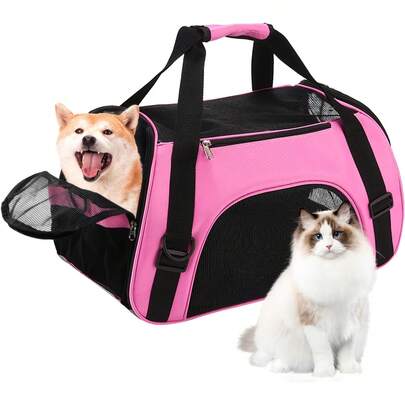 Bolsa De Mascotas Transportadora, Bolsa De Mascotas Plegable, Transportadora PortáTil Para Perro Gato, Mochila Para Viajes, Para Gatos Y Perros PequeñOs (Rosa)
