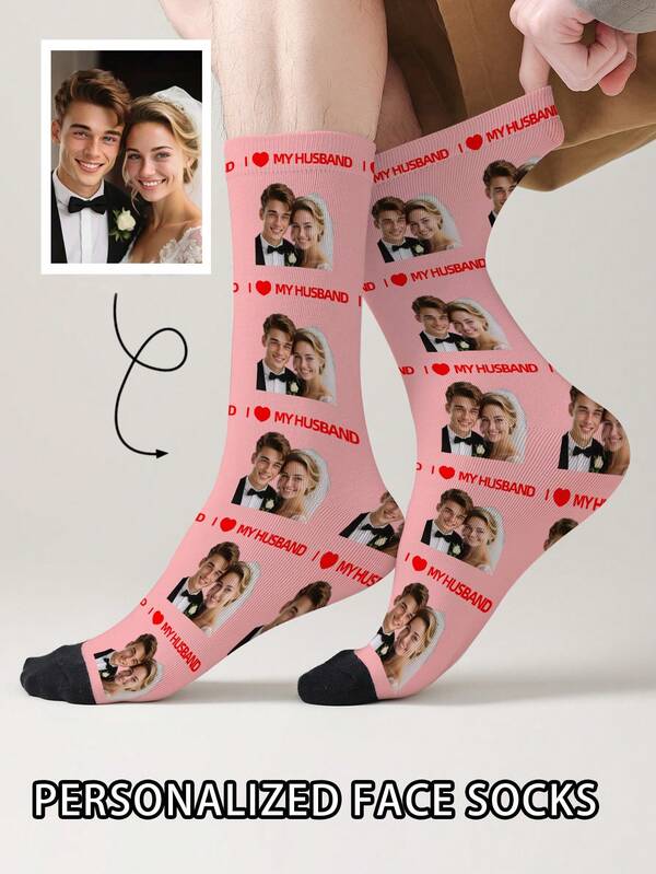 1 Pair Customized Face Pattern Socks, Personalized Photo Socks, Custom Printed Socks, Funny Face Socks, Custom Pattern Socks, Print Any Face Pattern On Socks, Anniversary Gift, Valentine's Day Gift, Unique Birthday Gift, Personalized Collectible