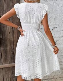 New Plus Size Summer Dress For Women: Elegant, With A Figure-Flattering V-Neck And Ruffled Sleeves. - White - View 3