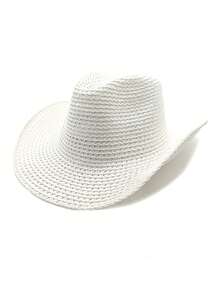 1 pieza Sombrero de paja para mujer, estilo bohemio de fibra de poliéster de moda para exteriores, nuevo estilo, ala ancha, protección solar personalizada, transpirable, unicolor, adecuado para viajes diarios al aire libre - Multicolor - Ver 5