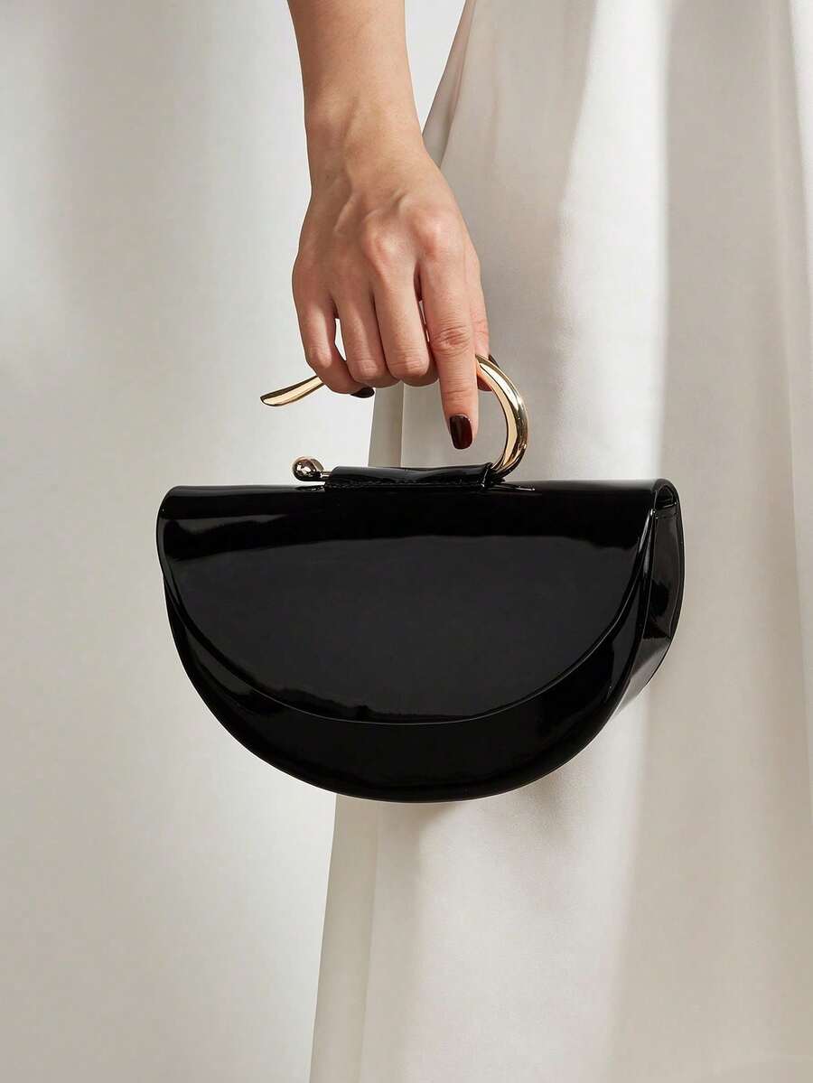 Elegant Patent Leather Women's Handbag, Minimalist Clutch Bag With Chain, Lightweight Luxury Handbag For Parties/Evenings, Perfect Birthday Gift For A Girlfriend, Suitable For Parties - 薑色 - 查看 1